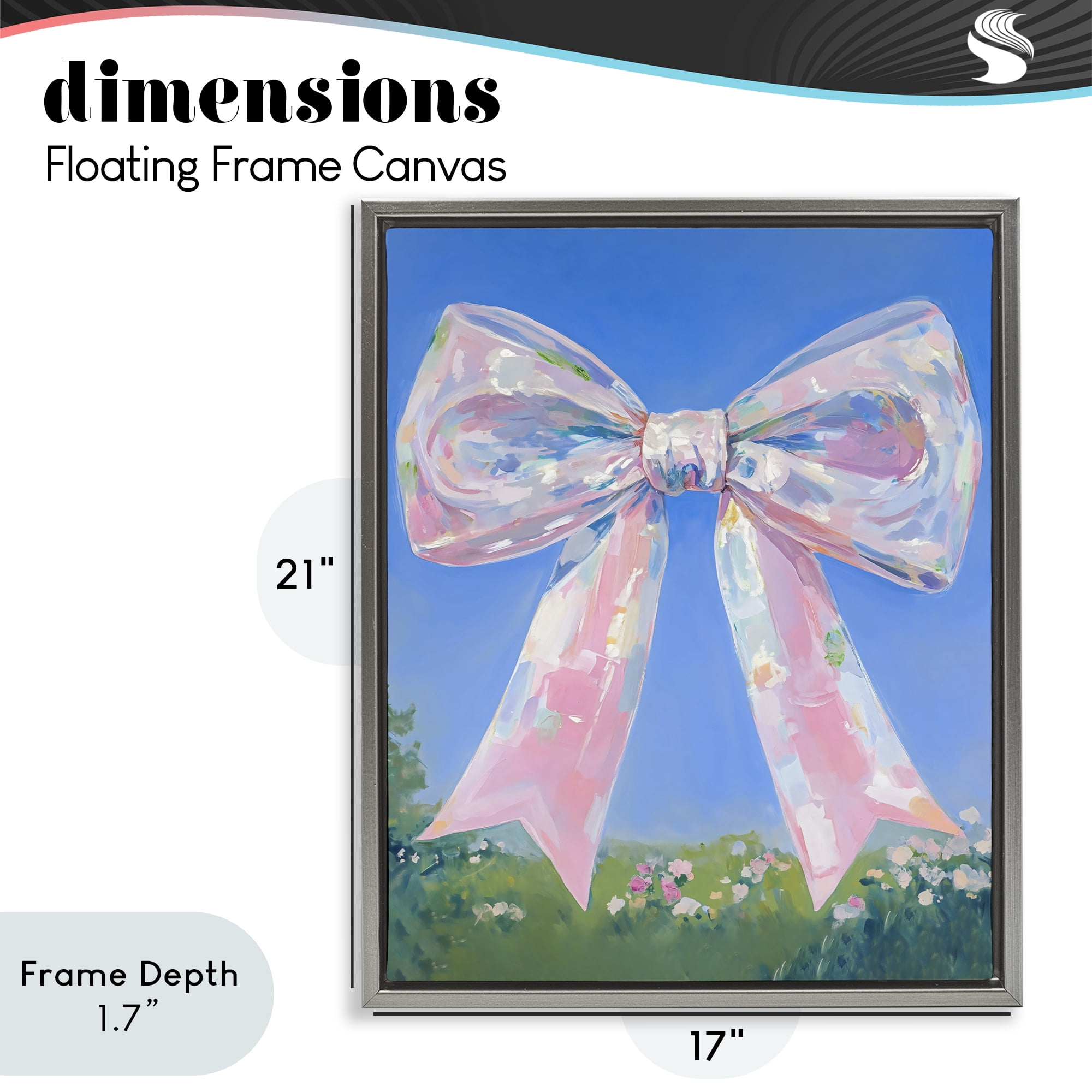 Stupell Industries Iridescent Pink Bow in Meadow Gray Framed Floater Canvas Wall Art, design by The Prints Vibe