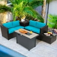 thumbnail image 1 of Gymax Ensemble de Mobilier de Patio en Rotin 5 Pcs Table à Foyer avec Housse Rangement Coussin Turquoise, 1 of 8