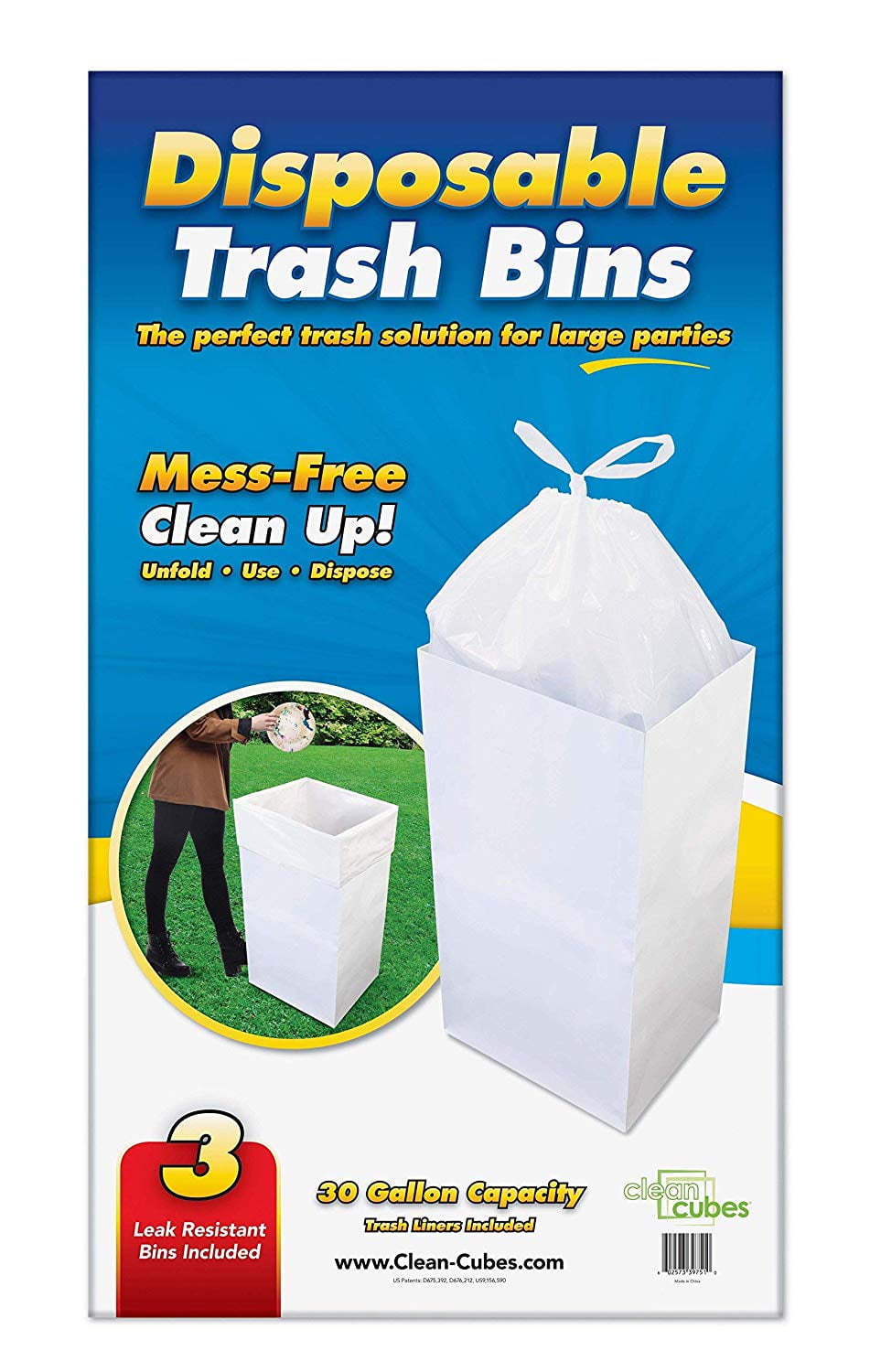 Clean Cubes 4 Gallon Disposable Trash Cans & Recycling Bins, 3 Pack White