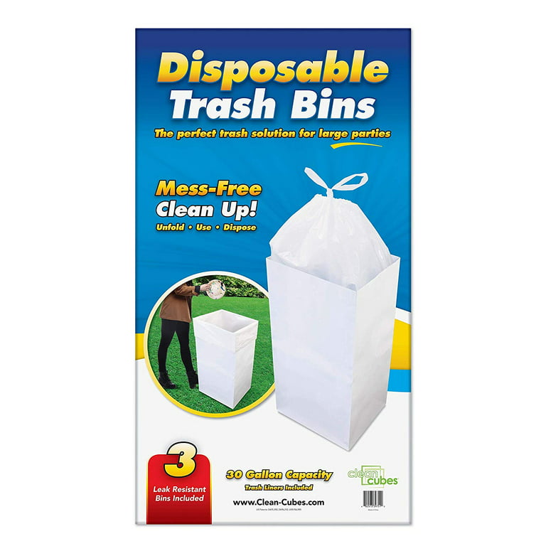Clean Cubes 30 Gallon Disposable Trash Cans (3-Pack / Reusable / White)