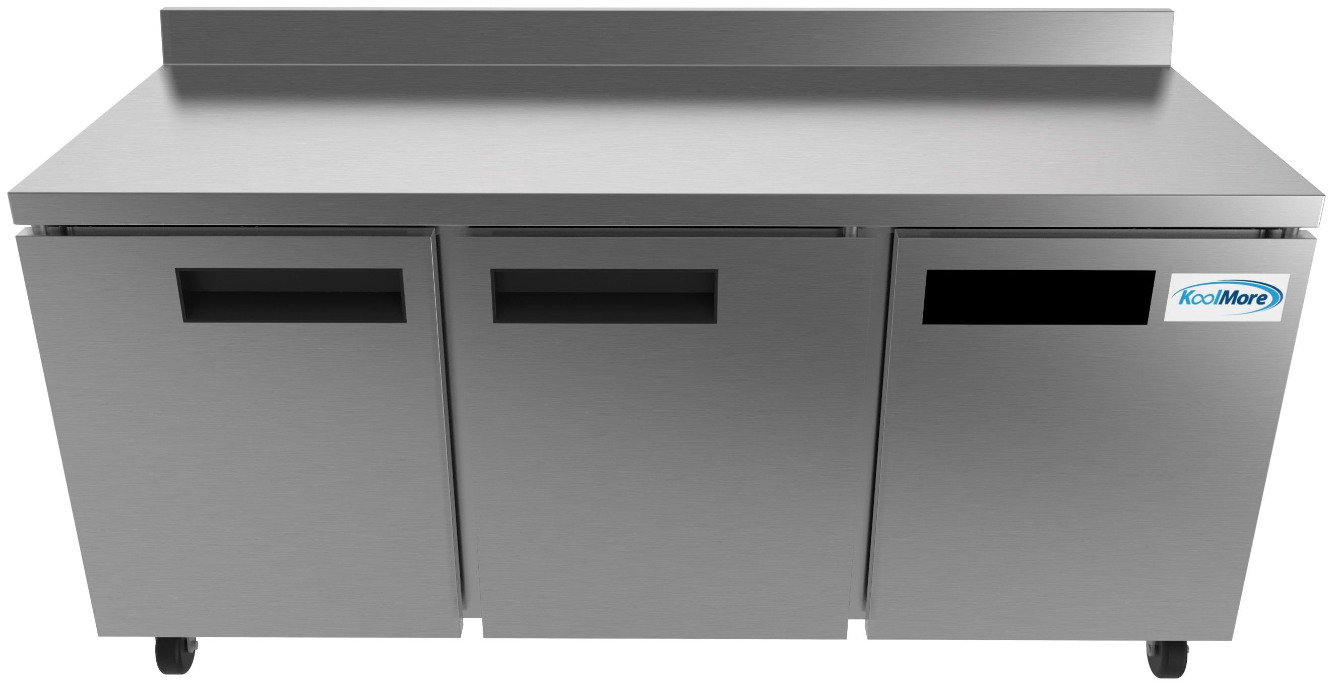 KoolMore 72" Stainless Steel 3 Door Worktop Commercial Refrigerator with 3 1/2 Backsplash - 16.9 cu.ft