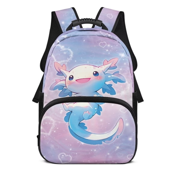 KUIFORTI Cute Glitter Axolotl Print Kids School Backpack Large Capacity with Adjustable Straps for Elementary Middle Students Back to School Essentials Daily Use Gifts