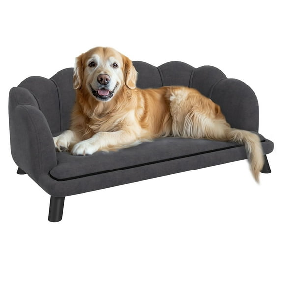 COCOKUN Comfortable Large Dog Couch with Foam Cushioning & Extra Pillow, Supportive Pet Sofa for Large Breeds, Durable Fabric for Indoor Use, Charcoal Gray
