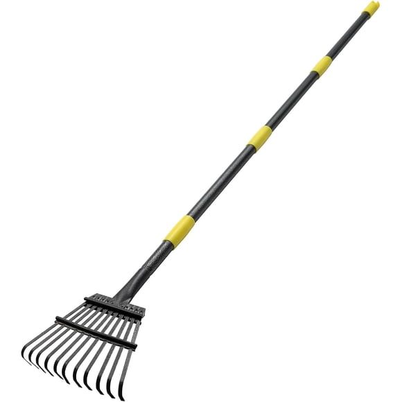 Râteau à Feuilles de Jardin - Râteau à Arbustes Compact Robuste de 73 Pouces - 11 Dents Métalliques - Largeur de 8,5 Pouces, Ajustab