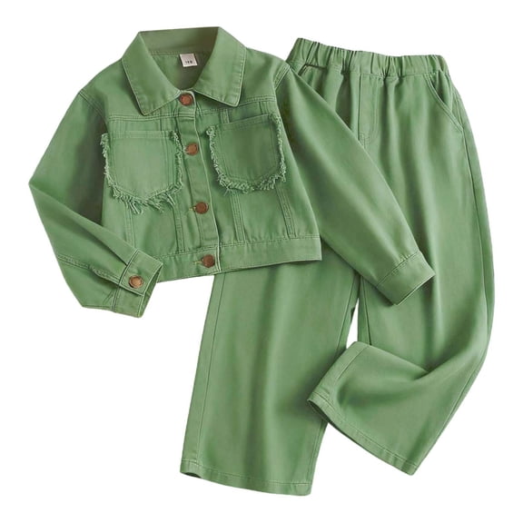 Gyujnb Girls Denim Jacket and Wide Leg Pants Fashionable Two Piece Outfit for Big Kids Comfortable Casual Wear for Autumn Seasons,Size:9-10 Years