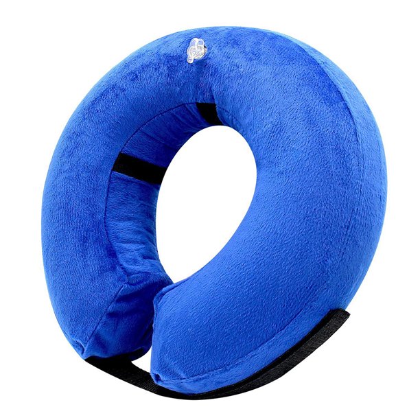 EeaseMX Collar inflable para mascotas, para recuperación de heridas, antimordeduras, de PVC, cómodo, talla L (azul)