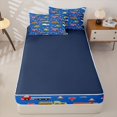 thumbnail image 4 of Castle Fairy Cartoon Construction Truck Print Zipper Full Size Comforter Sets with Fitted Sheet and 2 Pillowcases,Fire Truck Seamless Zipper Bedding Set,4pcs,Navy Blue Reversible, 4 of 6
