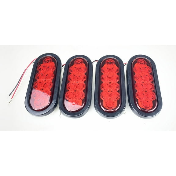 LIBRA Set of 4 Red 6" Oval 10 SMD LED Trailer Stop/Turn/Tail Light w/Grommet and Plugs True DOT …