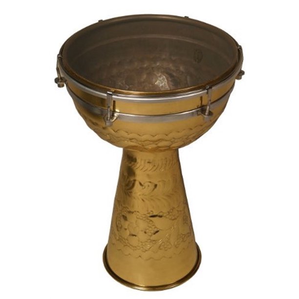 Large Brass Doumbek Drum Synthetic Head
