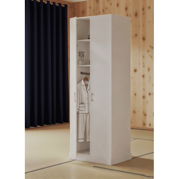 Michael 29.5" White Armoire Cabinet – 2-Door Wardrobe with Adjustable Shelf & Hanging Rod for Clothes, Bedroom, or Entryway
