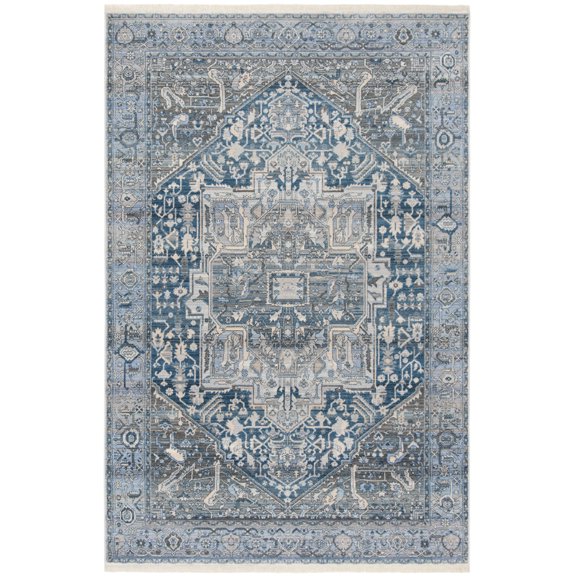 SAFAVIEH Vintage Persian Knot Geometric Polyester Area Rug, Charcoal/Blue, 8' x 10'