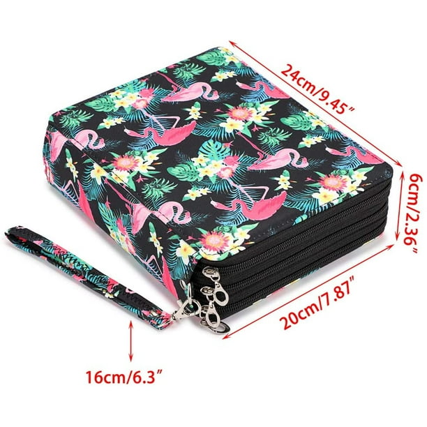 Colored Pencil Case- 200 Slots Pencil Holder Pen Bag Large Capacity Pencil  Organizer with Handle Strap Handy Colored Pencil Box with Printing Pattern  Flamingo,Black 