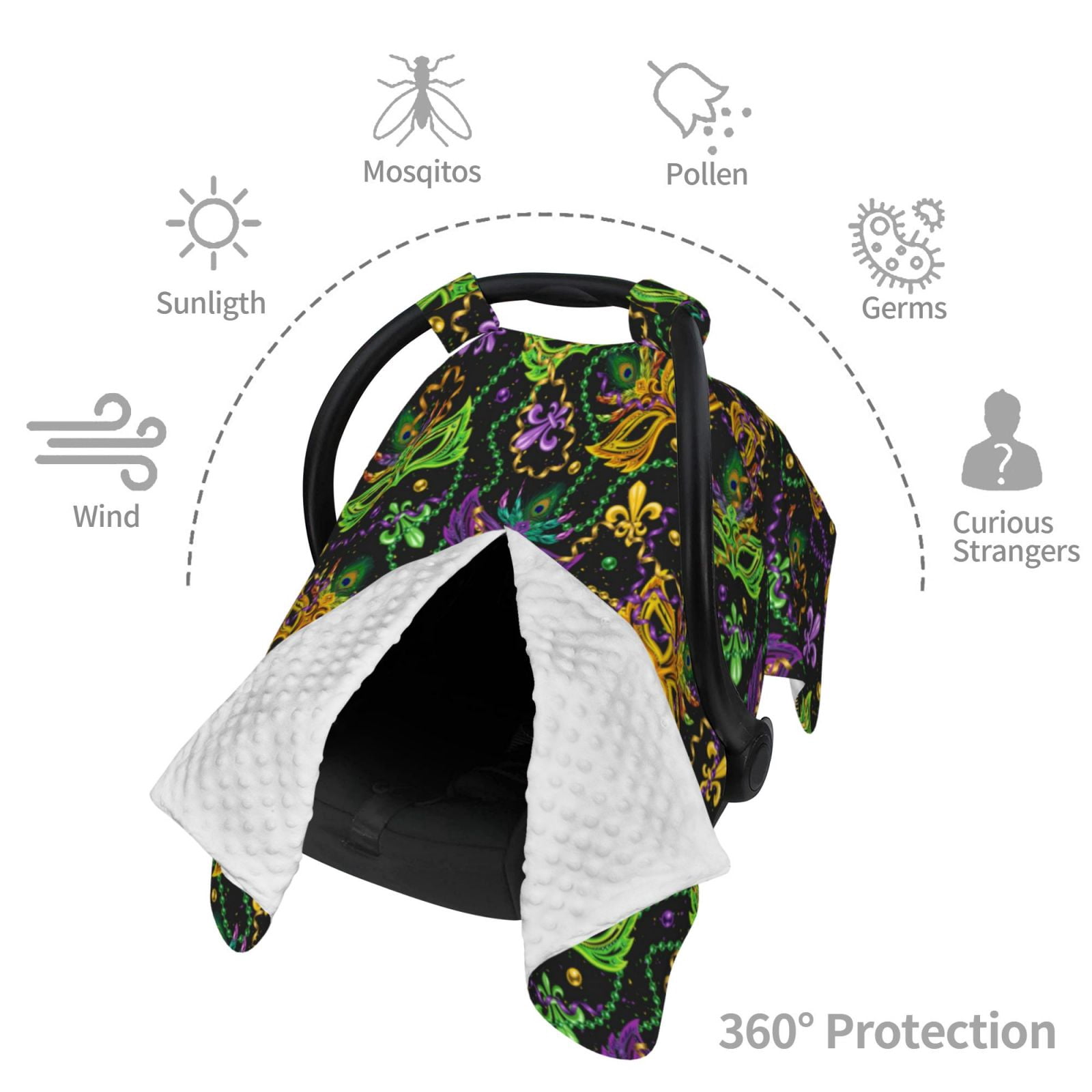 Car Seat Cover Baby - Mardi Gras Surface Breathable Infant Car Seat Cover for Baby Carseat, Lightweight Comfort Baby Essentials Must Haves Newborn Stuff for Girl Boy