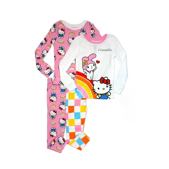 Hello Kitty and My Melody Toddler Girl's 4-Piece Character Pajama, Sleepwear Set, Size 3T