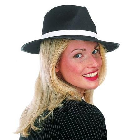 Roaring 20S Gangster Black White Hat Permafelt Fedora Costume Accessory