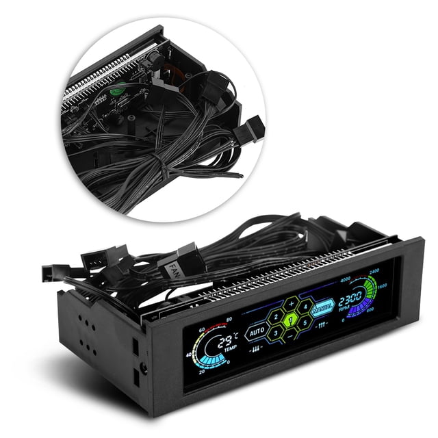 Controlador de ventilador de panel del sensor de computadoras LCD de temperatura de CPU Controlador de Velocidad de 5 Ventiladores para PC de Escritorio Negro