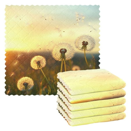 

6 Pack Kitchen Dish Towels 11 Inch x 11 Inch Reusable Cleaning Cloths for Washing Dishes Dish Cloths for Drying Dishes Lots Of Dandelions