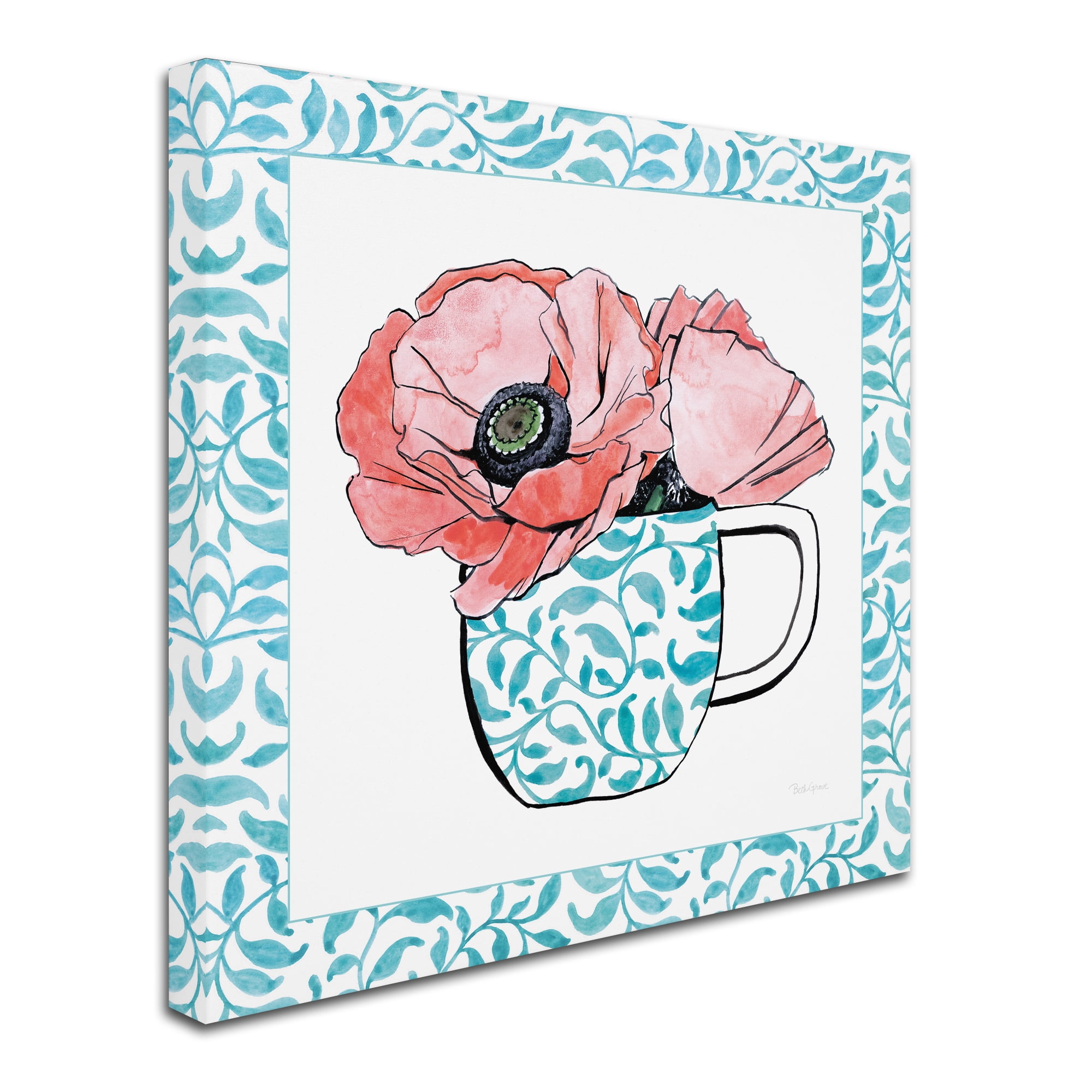 Trademark Fine Art 'Floral Teacup II Vine Border' Canvas Art by Beth Grove