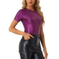 thumbnail image 4 of INSPIRE CHIC Haut Multicolore Brillant à Manches Courtes Texturé Métallisé de Fête pour Femme Rouge P, 4 of 5