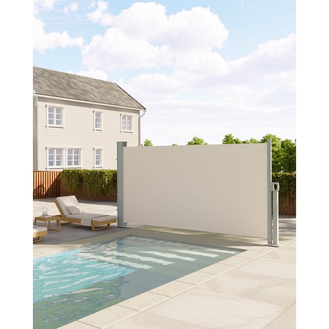 Auvent d'Intimité Rétractable – Écran Extérieur Double Face – Polyester 280 g Résistant à la Pluie et aux UV – Installation Rapide – Patio, Terrasse et Balcon – Store Blanc Neutre - 71"x138 Pouces