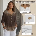 thumbnail image 6 of Jiueut Boho Tribal Print Womens Blouses Linen-Look Button Down Womens Tops Casual 3/4 Sleeve Outfits, 6 of 7