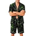 thumbnail image 2 of GrmtClth Halloween Pajamas for Men Two-Piece Loungewear Satin-Like Short Sleeve Button Up Pumpkin Print Sleep Pjs Set with Side Pockets Green XL, 2 of 4