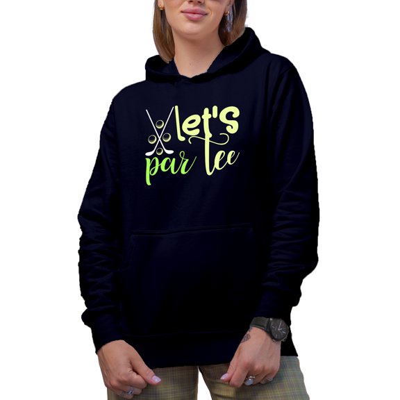 Let's Par Tee with Clubs and Balls, Golf Player, Golfing or Golfer Themed Merch Gift, Navy Blue Hooded Sweatshirt or Hoodie, Small