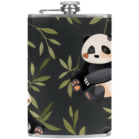 

josid Panda Pattern 3.6x6in Stainless Steel Small Flask Leak-Proof Stainless Steel Construction Wrapped in Premium Two-Layer Leather Nano-Printed Design 227ml Capacity