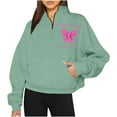 thumbnail image 1 of Mchoice Womens Sweatshirt Breast Cancer Awareness Long Sleeved Printed Half Zippered Hooded Turndown Collar Blouse Tops, 1 of 5