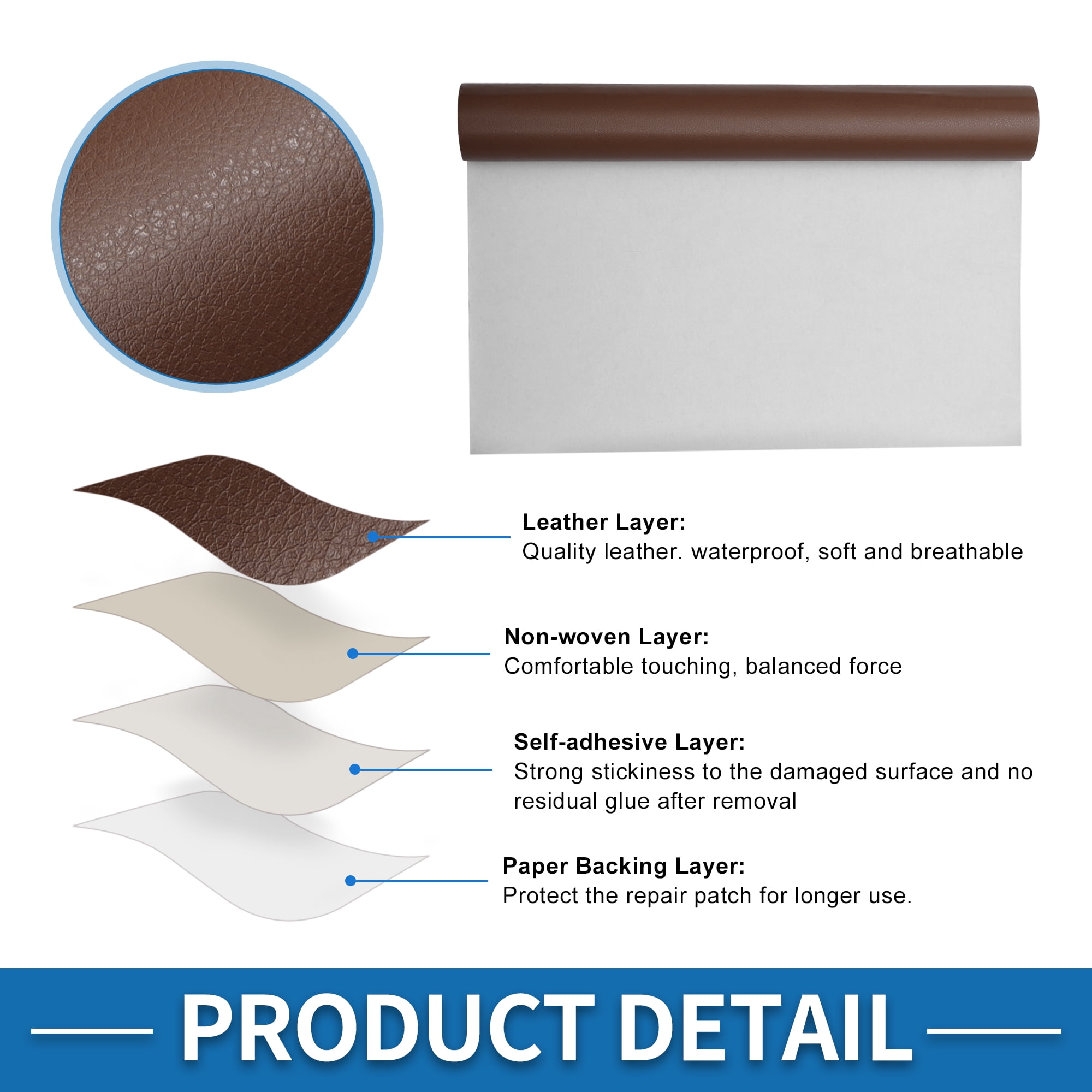 Unique Bargains Self Adhesive Leather Repair Patch Strong Stickiness Leather Repair Tape Leather 1 Pcs Brown 17" x 158"