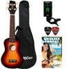 Sawtooth Soprano Sunburst Ukulele with Case, Clip on Tuner, Lesson-Chord Guide, and Picks
