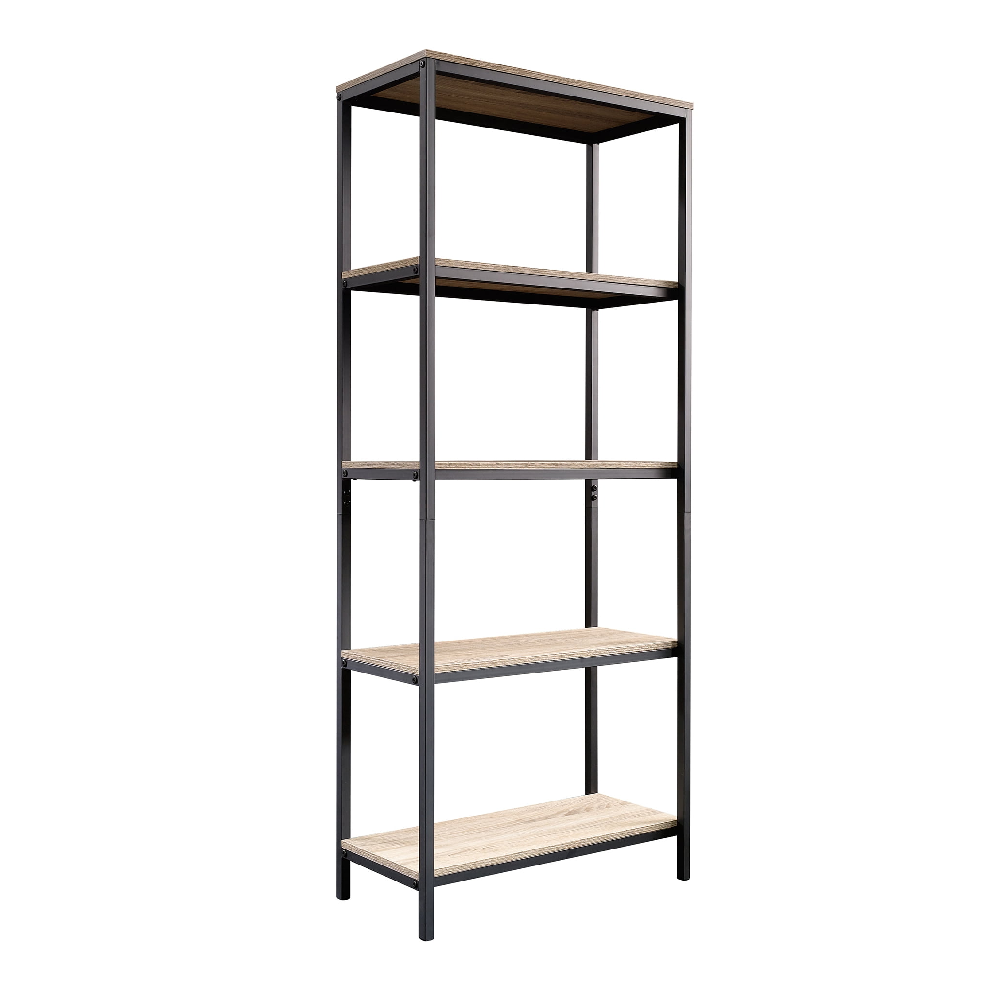 Sauder Curiod Tall Metal Frame Bookcase, Charter Oak Finish