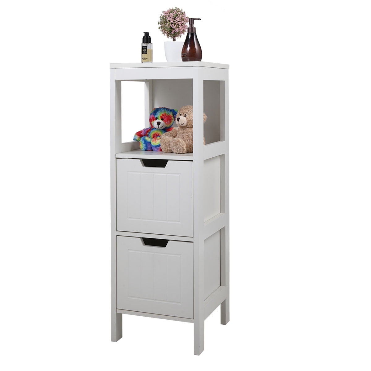 Kepooman Bathroom Corner Cabinet with Storage Drawers, Side Organizer Tower Floor Cabinets - White Kepooman Bathroom Corner Cabinet with Storage Drawers, Side Organizer Tower Floor Cabinets - White