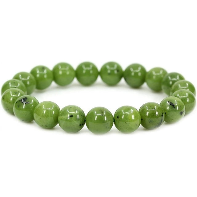 Bracelet Extensible en Perles Rondes de 10 mm en Jade Néphrite Canadien de Qualité A Naturel 7 Pouces Unisexe