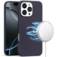 thumbnail image 2 of Designed for Apple iPhone 16 Pro (6.3") PU Leather with inner Magnetic Circle Compatible with MagSafe, Rubber TPU Colored Metal Buttons Phone Case Cover - Ink, 2 of 10