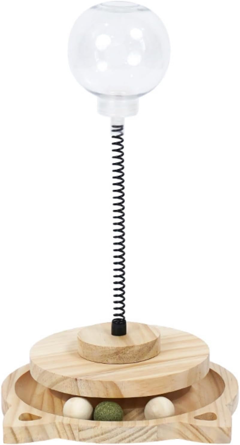 Colourtree Cat Toy Treat Ball Treat Dispenser Toy, with Catnip,Roller Track Interactive Cats Toys Indoor Kitten, Cat Food Toy Solid Wood Feeder Ball With 0.7 Inch Feeding Hole