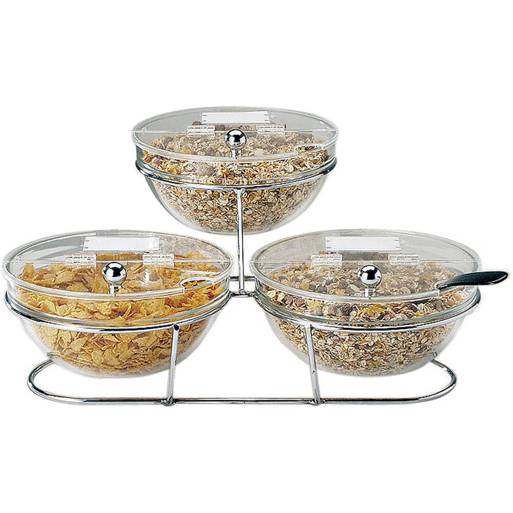 APS Chrome Steel Threetier Bowl Stand and Bowls Set, 11.88", Clear, 4144214