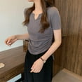thumbnail image 4 of Mittory Women's Notch V Neck Tee Shirts Summer Short Sleeve Trendy Tops Slim Fit Side Drawstring T-hirts Basic Tunics, 4 of 5