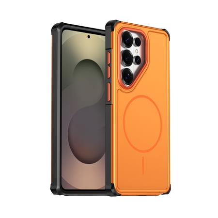 Magnetic Case For Samsung Galaxy S24 FE Compatible with MagSafe, Military Four Corner Heavy Duty Shockproof Phone Case, Supports Fast Wireless Charging Slim Rugged Hybrid PC + TPU Cover, Orange