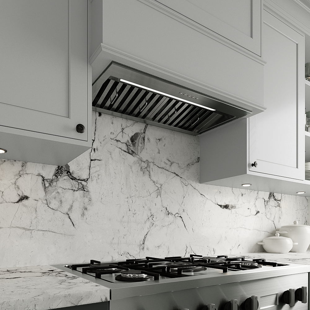 Streamline 28 in. Botricello Ductless Insert 350 CFM Range Hood in Brushed Stainless Steel with Baffle Filters, Electronic Button Control, LED Light