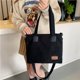 thumbnail image 4 of Bolso de mano de pana para mujer Bolso de hombro de invierno Bolso hobo con cremallera y asa superior (negro), 4 of 8