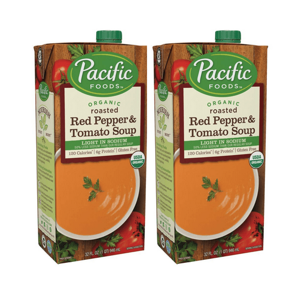 Pacific Foods Organic Roasted Red Pepper and Tomato Soup 32 fl oz - Pack of 2