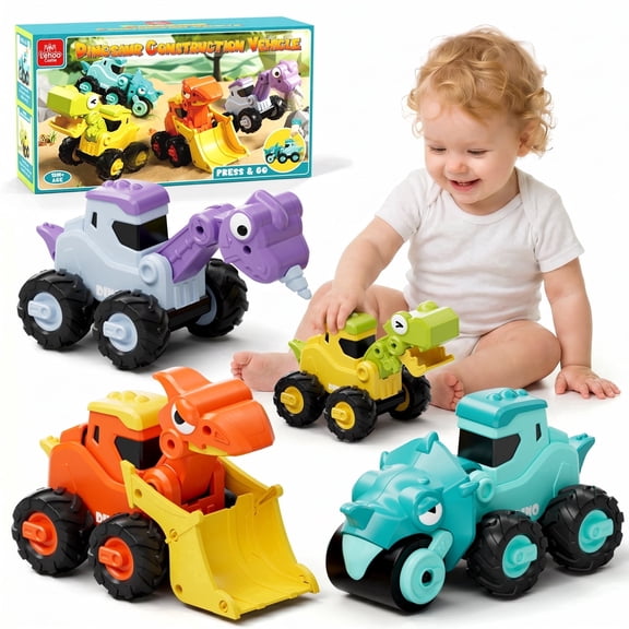 Toys for 1 2 3 Year Old Boy Girl, Construction Vehicle Dinosaur Toy Cars For Toddlers, Press And Go Toy Cars, Pull Back Cars Baby Toys