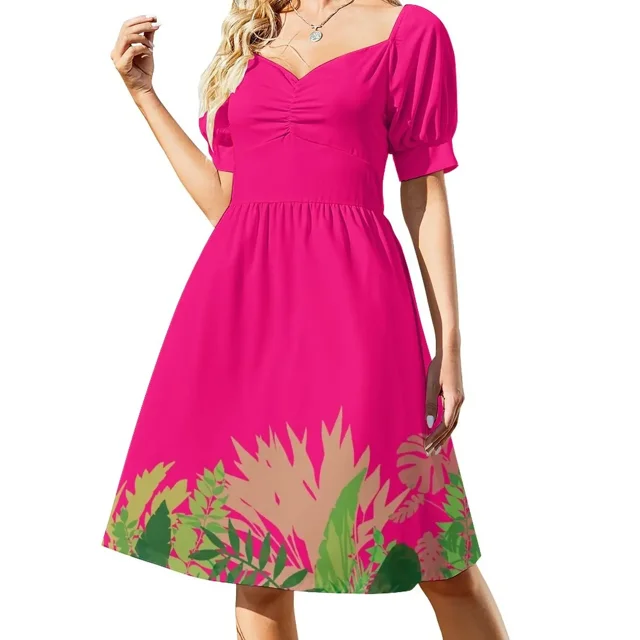 Vestido de manga corta con hojas verdes, traje de verano para mujer, vestidos largos, vestidos de mujer