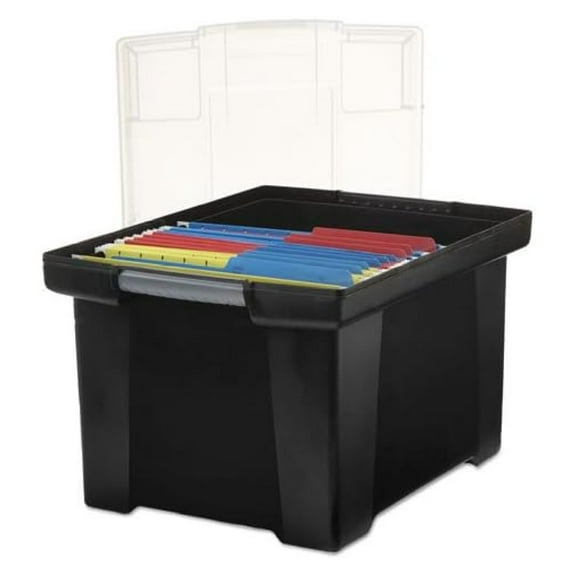 Plastic File Tote Storage Box, Letter/Legal, Snap-On Lid, Black