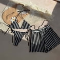 thumbnail image 2 of vigerkar Sexy Halter String Striped Triangle Boyshorts Bikini Sets Bathing Suit 3 Piece (Black, S), 2 of 4