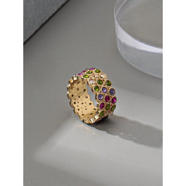 1pc Sweet, Elegant & Ring With Colorful Gemstone Setting For Women, Suitable For Party, Wedding, Prom, Holiday, Daily Wear, Work