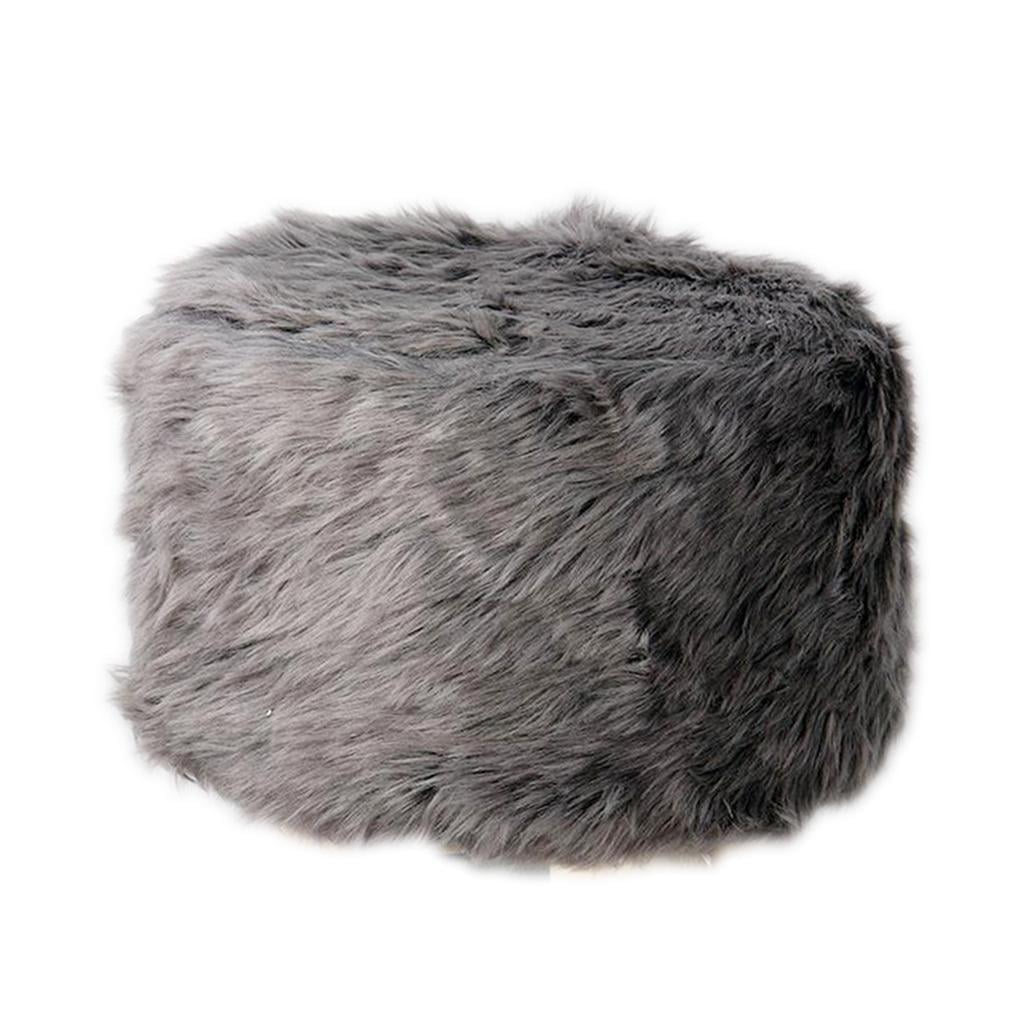 2pcs Furry Home Foot Stool Cover Round Seat Stool Slipcover 30cm Grey White 