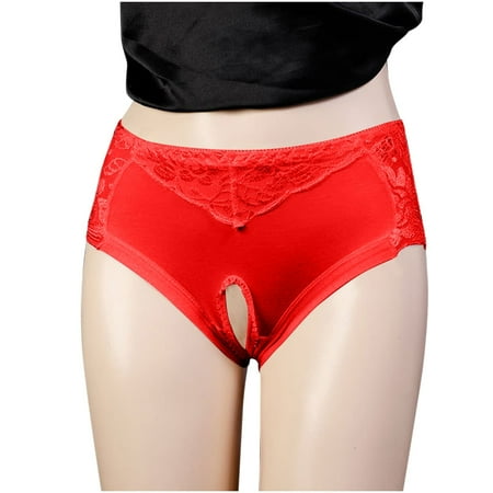YWDJ Panties for Women Plus Size Lace Lightweight High Waist No Show High Waist Sexy Lace Open Transparent Mesh Panties Briefs Red XL