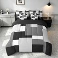 thumbnail image 3 of Manfei Light Gray Square Twin Bedding, Minimalism Geometric Grid Bedding Comforter Set, Black Reversible 7-Piece, 3 of 6